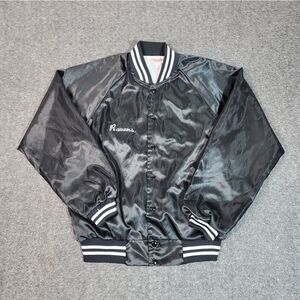 Vintage 80s Hartwell Ravens Satin Bomber Jacket Varsity Black Mens L Made In USA